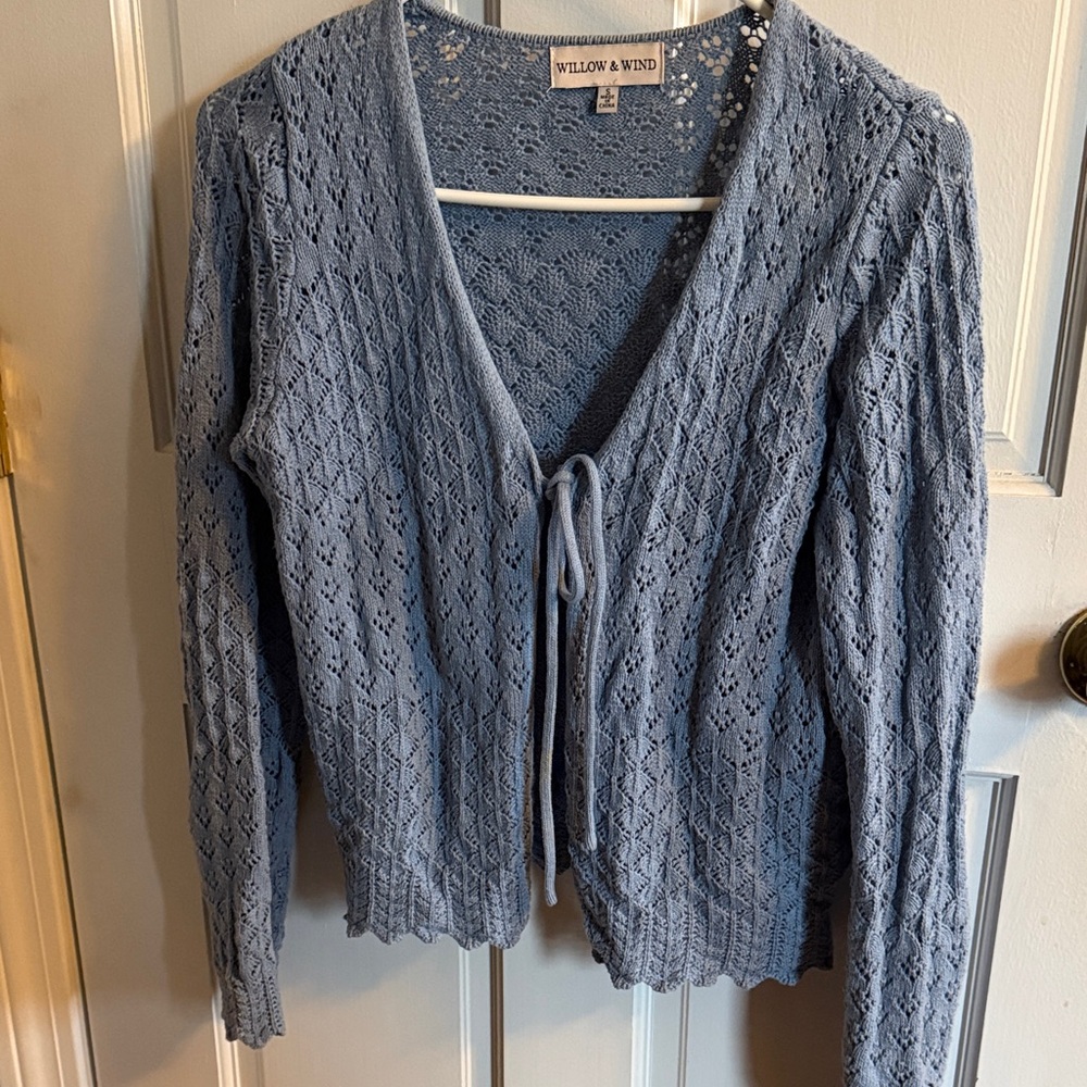 Willow & Wind Light Blue Openwork Tie-Front Cardigan